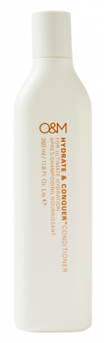 Kaat Schrauwen O&M Hydrate & Conquer conditioner 350ml fles met pomp, zichtbaar met groene en witte verpakking.